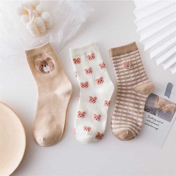 

spring, autumn and winter women's cotton tie socks fashion bear cute cartoon harajuku christmas gift, Black;white