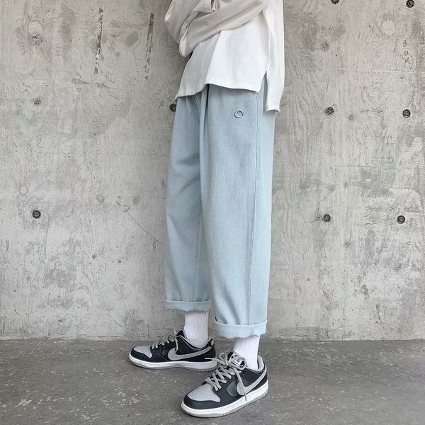 

wide leg straight tube light color jeans men's loose korean fashion students' trendy dad pants, Blue