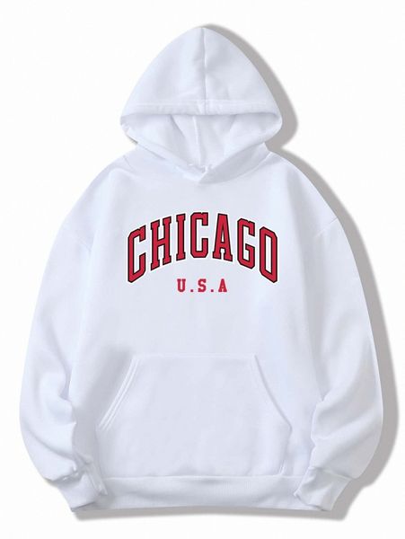 

letter graphic kangaroo pocket drawstring thermal sweatshirt b3sh#, White;black