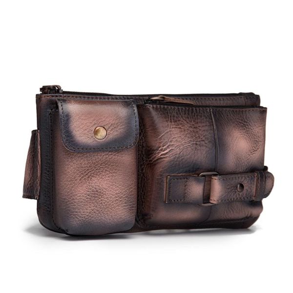 

fashion quality leather male crossbody sling bag design casual travel cigarette pouch travel fanny waist belt bag men 8135db