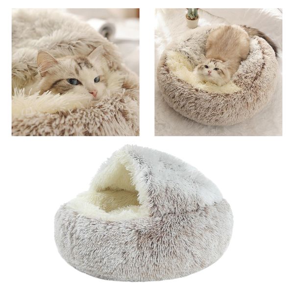 

pet bed- round soft plush nest cave hooded cat bed for dogs & cats, faux fur cuddler round comfortable self warming indoor sleeping bed