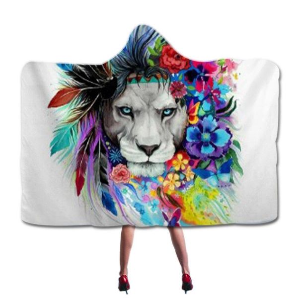 

blankets winter warm blanket tiger animal print wearable hooded home office sofa travel throw cover kids hoodies