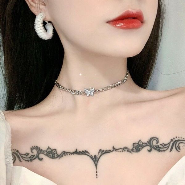 

2020 new butterfly necklace female clavicle chain ins small design sense cool wind collar neck chain choker, Silver
