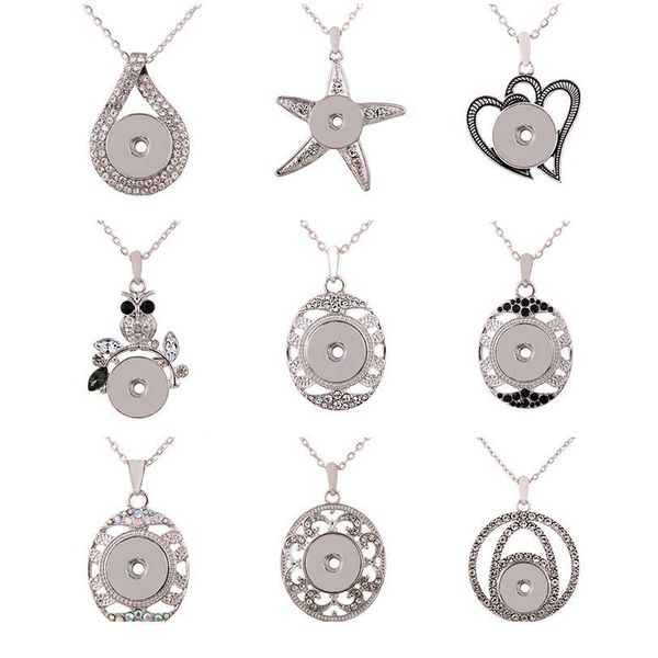 

new snap jewelry necklaces vintage metal owl flower starfish elephant 18mm snap button necklace for women snaps pendant bbyqzk, Silver