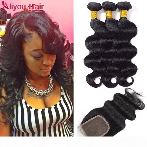 

daily deals b2b wholesale mink brazilian virgin hair bundles with closure raw remy human hair extensions body wave hair weaves closure, Black;brown