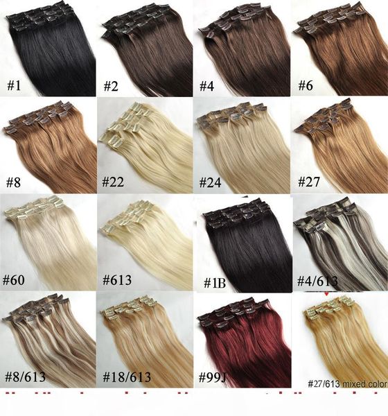 

zzhair 16"-32" 100% brazilian remy human hair clips in on human hair extension 7pcs set full head 70g 80g 100g 120g 140g, Black;brown