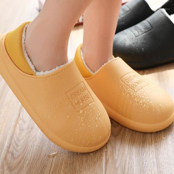 

slippers 2021 waterproof winter cotton female home household warm women shoes indoor out leather bread with moon shoes1, Black