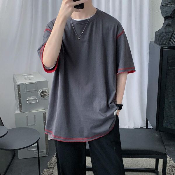 

men's t-shirts 2021 summer youth loose large size solid color five-point sleeve t-shirt fashion casual round neck pullover, White;black