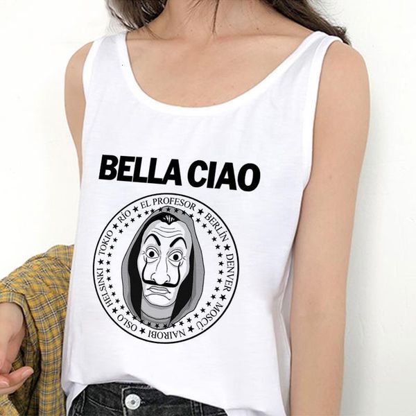 

summer vest tank letter money heist tshirt the house paper la casa de papel women harajuku streetwear casual sleeveless plus size, White