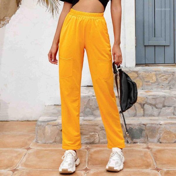 

women's pants & capris women solid color fashion wild elastic high waist casual straight trousers with pockets for ladies daily sports, Black;white