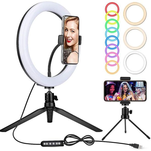 

10 '' rgb selfie кольцо света с штативной стенд и держатель телефона dimmable led стойка круг с 10 цветами портативный halo огни