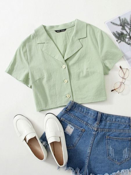 

notched collar buttoned front blouse r5nz#, White