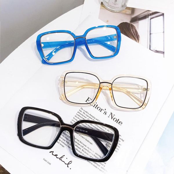

2021 fashion oversized square anti-blue glasses frame women computer transparent eyeglasses female spectacles oculos feminino, Black