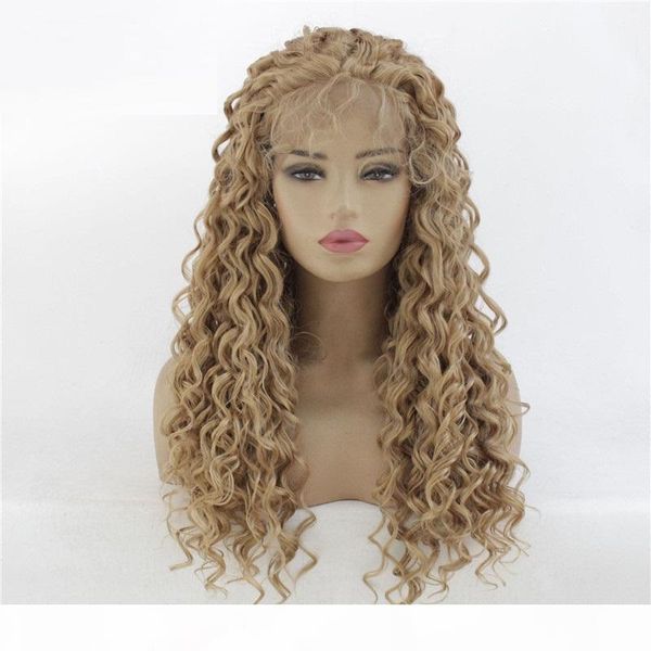 

afro kinky curly synthetic lacefront wig brown simulation human hair lace front wigs 14~26 inches pelucas 191018-26 epacket shipping, Black;brown