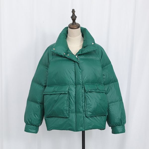 

2021 New Hot Winter 90% White Female Coat Large Pocket Black Collar Down 3G4A
