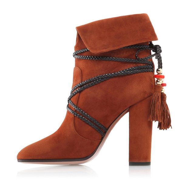 

ankle female 2020 fashion pinpointed toe lace to cross embroidered autumn high heels warm boots tl-a0159 booties c725, Black