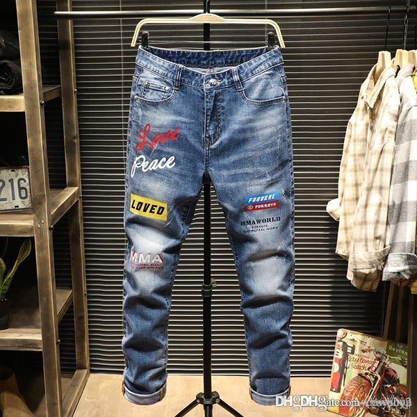 

biker jeans slim fit motorcycle biker denim for men fashion designer jeans 2021 diesel skinny mens luxury good quality, Blue