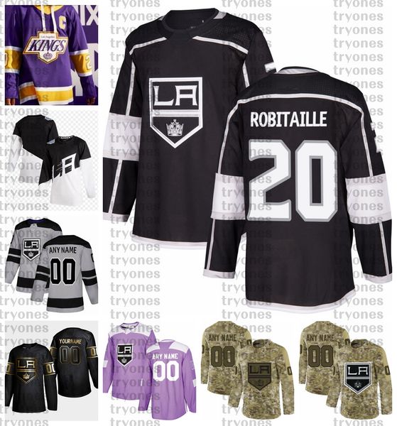 

2021 reverse retro customize #20 luc robitaille los angeles kings jerseys golden edition camo veterans day fights cancer hockey jersey, Black;red