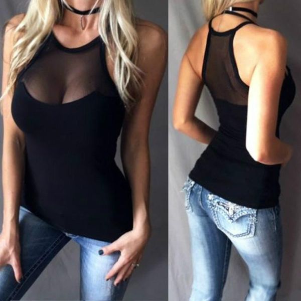 

2020 selling plus size 5xl women's sleeveless off shoulder mesh patchwork t-shirts shirt cami vest, White
