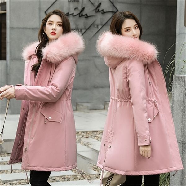 

new arrival fashion women winter jacket fur lining warm thicken ladies winter long coat parkas womens jackets 201214, Black