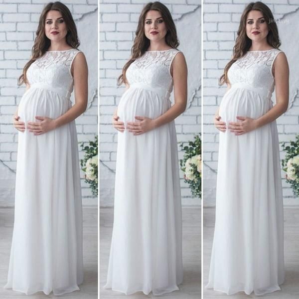 

maternity maxi gown pregnant women lace dress pgraphy p props clothes1, White