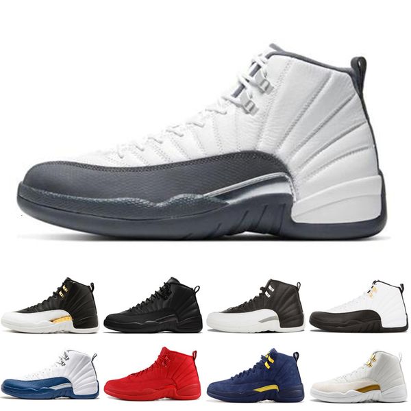 

fashion 12 12s basketball shoes for men winterized wntr fiba university gold game royal flu game mens classic sports sneakers athletic, White;red