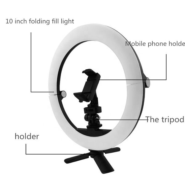 

4fds2aw10 inch folding mobile phone deskselfie ring light with tripod stand