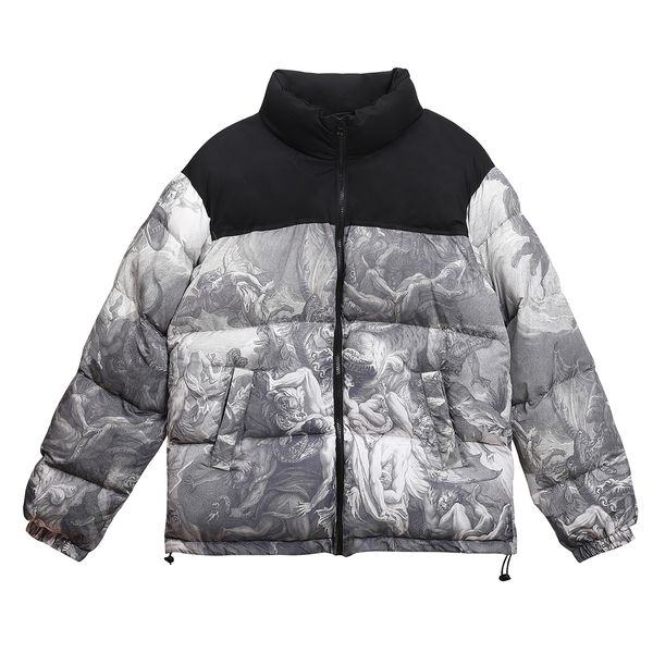 

lacible hip hop down parka jackets men harajuku padded streetwear vintage retro painting print jacket coat winter outwear, Black