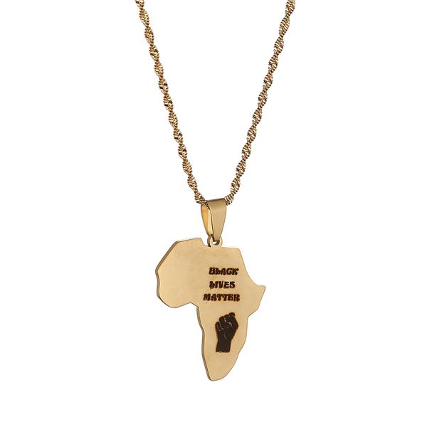 

gold color african map fist symbol pendant necklaces africa maps black lives matter chains jewelry, Silver