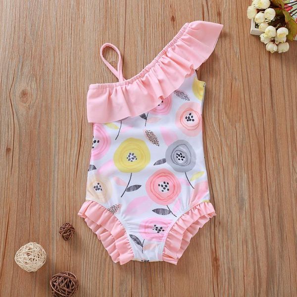 

children's swimwear 2021 baby girls flower bikini toddler kids summer bodysuit for girl swimsuit bathing suit beachwear pink 1-5 years#