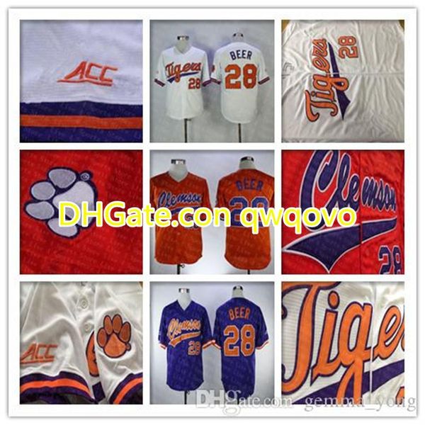 

clemson tigers college baseball jerseys seth beer 28 home road away orange white 100% stitched logos shirts good quanlity, Blue;black