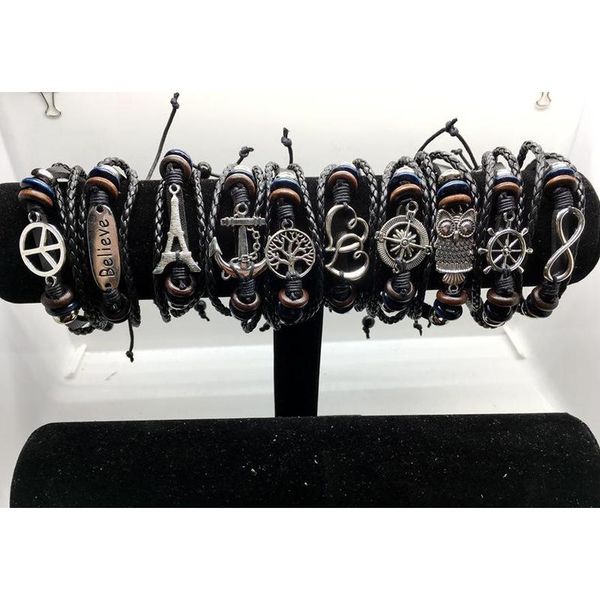 

men women vintage infinity leather charm bracelet silver wooden beads handmade weave cuff wristbands 10 mixed style wmtgsg whole2019, Golden;silver