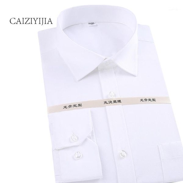 

caiziyiji solid long sleeve mens shirt 2020 new designer business dress shirt fashion white wedding clothing plus size1, White;black