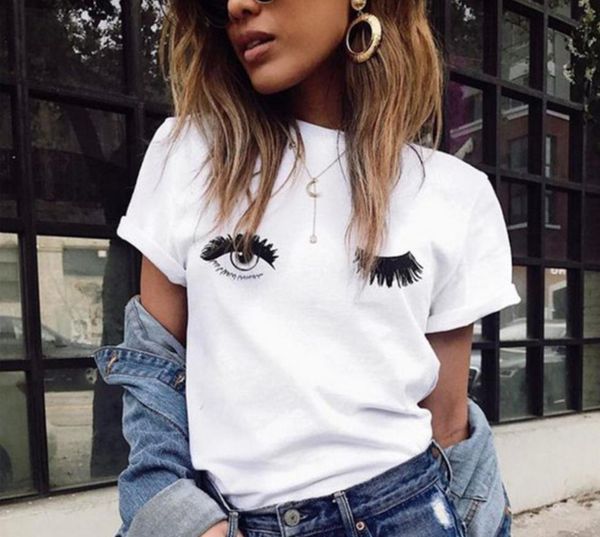 

cartoon women 2019 eyes summer casual short-sleeved t-shirt white blinking print cute harajuku large size xs-4xl t shirt