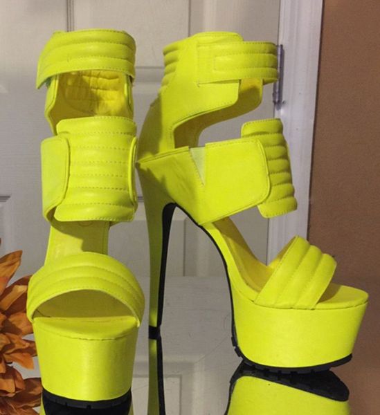 

in punk woman colored leather shredded magical ribbon super pumped gladiator peep high platform shoes party club yfo2, Black