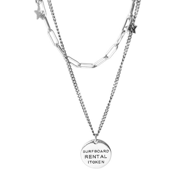 

s925 silver necklace thai silver retro round brand letter zircon double star sweater chain fashion jewelry temperament female