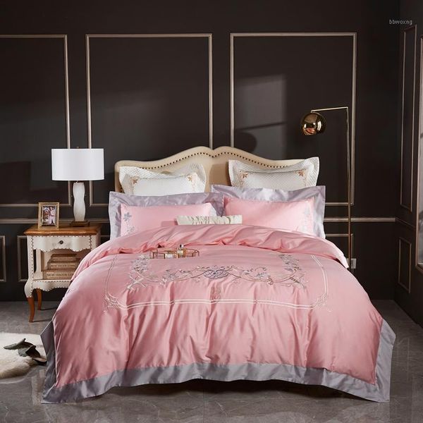 

pink bedding set embroidery duvet cover set long-staple cotton pillowcases  king size bed bed linen 4pcs 2020 new1