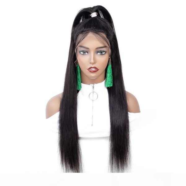 

150% 180% straight peruvian lace front human hair wigs 4x4 lace closure wig preplucked 150% 180% frontal wig, Black;brown