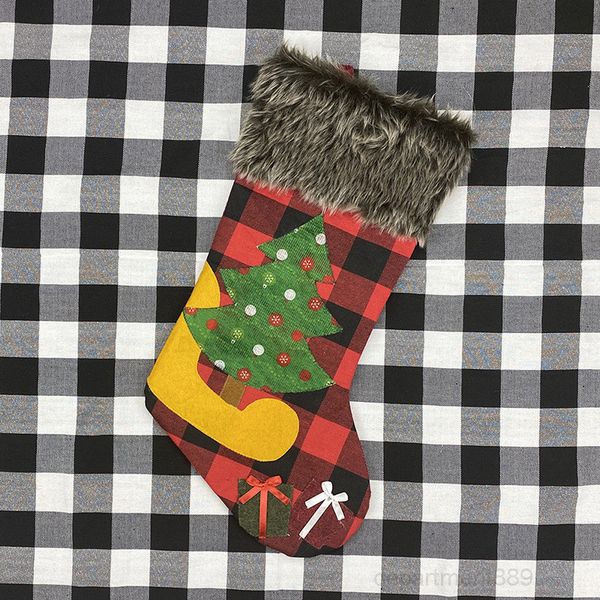 

plush stocking bags large size latticed candy bag xams tree decoration socks ornament christmas gift wrap owf2040
