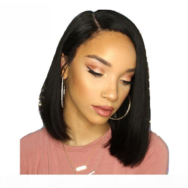 

bob cut full lace human hair wig for black women virgin malaysian preplucked glueless lace front wigs bob short hairstyles with baby hairs, Black;brown
