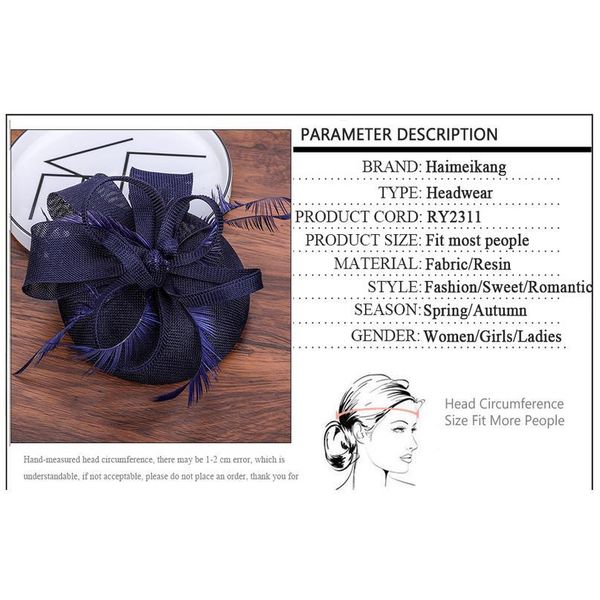 

haimeikang women formal hats chapeau pillbox caps mariage navy imitation sinamay ladies elegant feathers fascinators jllttj