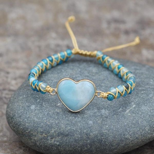 

classic heart shape charm bracelets amazonite string braided macrame bracelets teengirls wrap bracelet femme women jewelry, Golden;silver