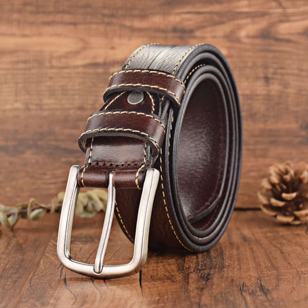 

head men's leather pin buckle literary korean fashion young people's jeans belt, Black;brown