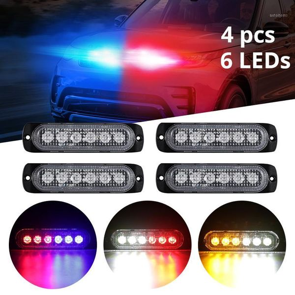 

4pcs/set led warning light white/red/blue/yellow grille flashing light 6 leds auto strobe for fog/rainy emergency lamp1