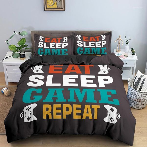 

teen game duvet cover set boys gamepad printed comforter cover set vintage videogame controller pattern design game bedding1