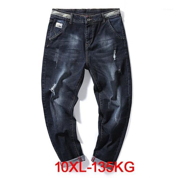 

10xl 9xl men jeans pencil pants trousers scratched large size big spring autumn classic loose 48 50 black casual jeans1, Blue