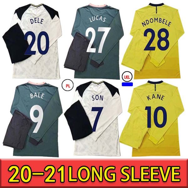 

2021 kane son bale bergwijn long sleeve soccer jerseys lucas dele football kit shirt bale ndombele men kids football shirt, Black;yellow