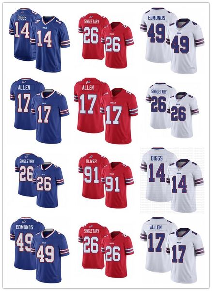 

men women buffalo bills 17 josh allen 27 tre'davious white 11 cole beasley 14 stefon diggs 26 devin singletary football jer, Black;red