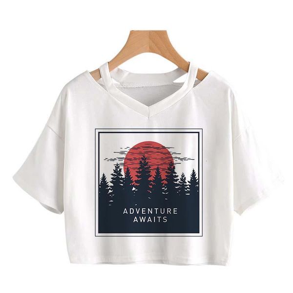 

cosmic belief harajuku summer women's new crop fashion cartoon printed vintage streetwear ins short-sleeved casual t-shirt, White