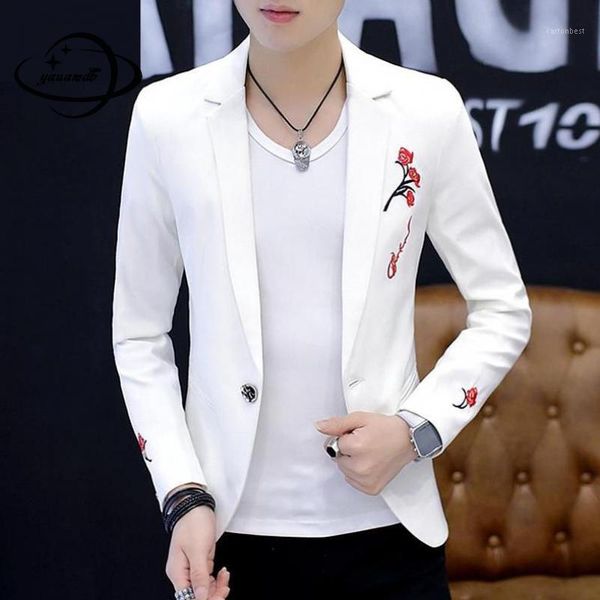 

men's suits & blazers yauamdb men blazer 2021 spring autumn size m-2xl male embroidery single button jacket turn-down collar slim coat, White;black